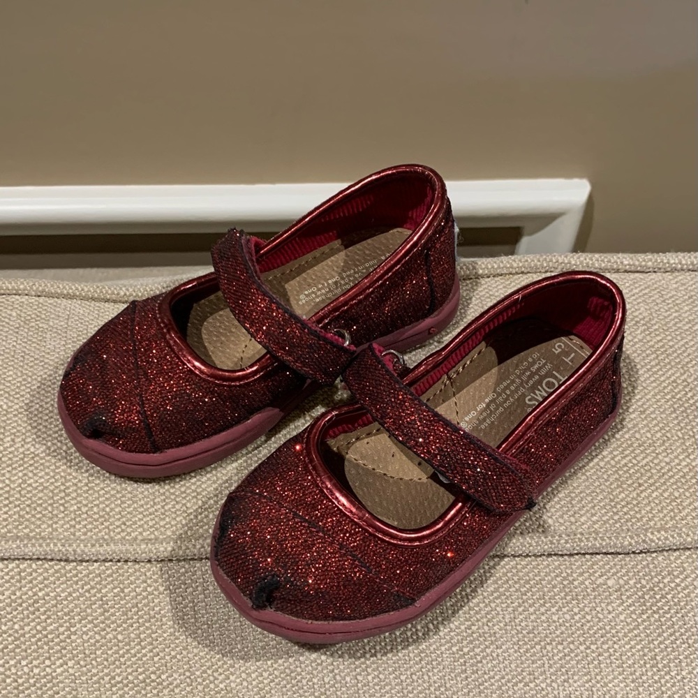 Toms Toddler Girls Mary Jane Glitter Red Size T5